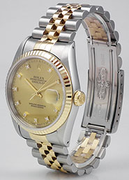 Gents Rolex Oyster Perpetual DateJust 18K/SS - Original Champagne Diamond-Set Dial 16233