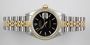 Ladies Rolex Oyster Perpetual DateJust 18K SS - Black Dial 69173