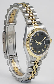 Ladies Rolex Oyster Perpetual DateJust Black Roman Dial 69173