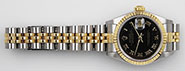 Ladies Rolex Oyster Perpetual DateJust Black Roman Dial 69173
