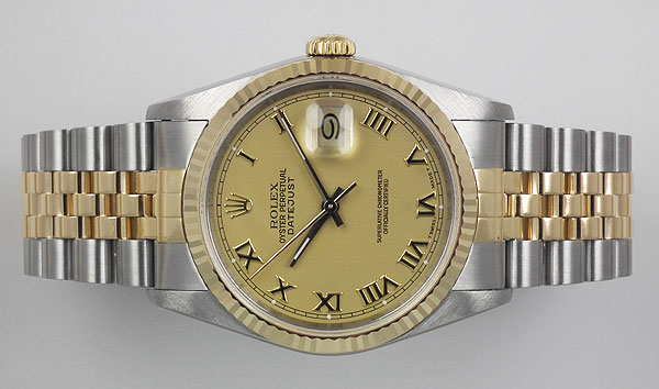 Rolex Oyster Perpetual DateJust 18K/SS - Champagne Roman Numeral Dial ...