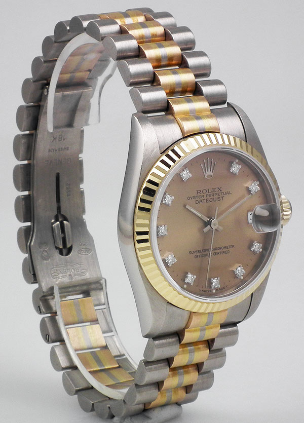 SOLD] ROLEX OYSTER PERPETUAL DATEJUST 31mm BOYSIZE DIAMOND DIAL & BEZ –  Goldman Luxury