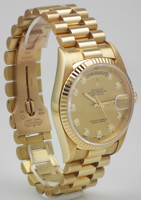 Oyster Perpetual Day-Date 18ct Yellow Gold - Champagne DIamond-Set Dial B+P (1998)