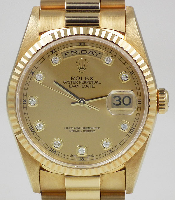 Rolex Oyster Perpetual Day Date 18ct Yellow Gold Champagne DIamond 