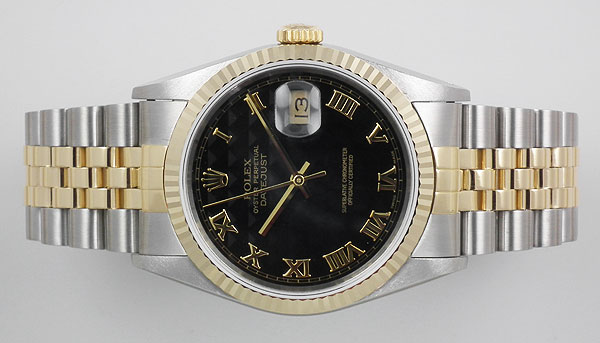 Rolex Oyster Perpetual DateJust 18K SS Black Pyramid Dial 1994