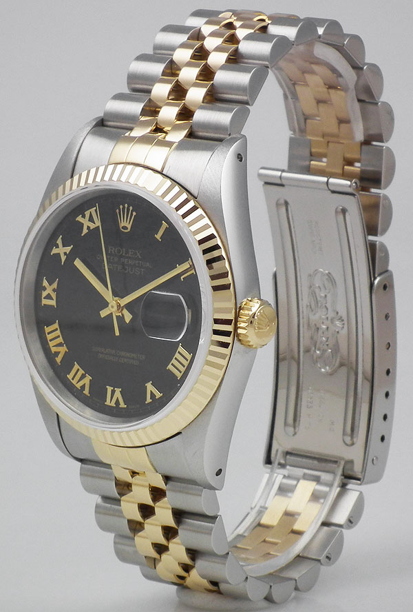 Rolex Oyster Perpetual DateJust 18K/SS - Black Pyramid Dial (1994)