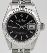 Ladies 18ct WG/SS Rolex Oyster Perpetual DatJust With Black Dial