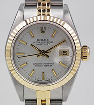 Ladies Rolex DateJust 18K/SS Silver Dial 69173