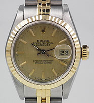 Ladies Rolex Oyster Perpetual DateJust Champagne Linen Dial 69173