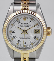 Ladies Rolex Oyster Perpetual DateJust White Roman Numeral Dial 69173