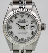 Ladies Rolex Oyster Perpetual DateJust White Roman Numeral Dial 69174