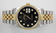 Gents Rolex Oyster Perpetual DateJust 18K/SS - Original Black Diamond-Set Dial 16233