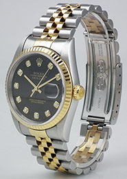 Gents Rolex Oyster Perpetual DateJust 18K/SS - Original Black Diamond-Set Dial 16233