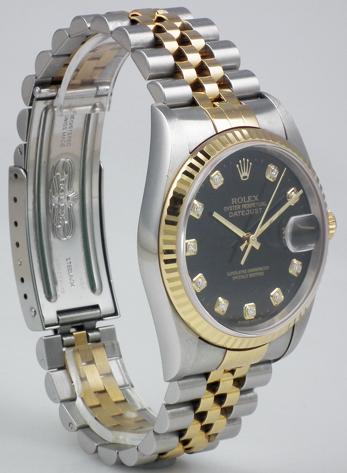 Rolex Oyster Perpetual DateJust 18K/SS - Factory Black Diamond-Set Dial ...