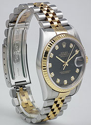 Gents Rolex Oyster Perpetual DateJust 18K/SS - Original Black Diamond-Set Dial 16233