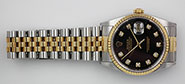 Gents Rolex Oyster Perpetual DateJust 18K/SS - Original Black Diamond-Set Dial 16233