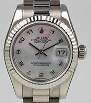 Ladies Rolex Oyster Perpetual DateJust 18K 18ct White Gold MOP Dial 179179