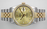 Gents Rolex Oyster Perpetual DateJust 18K/SS - Original Champagne Diamond-Set Dial 16233