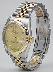 Gents Rolex Oyster Perpetual DateJust 18K/SS - Original Champagne Diamond-Set Dial 16233