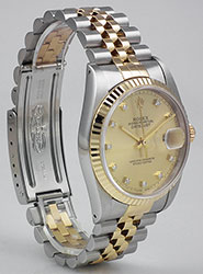 Gents Rolex Oyster Perpetual DateJust 18K/SS - Original Champagne Diamond-Set Dial 16233