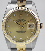 Gents Rolex Oyster Perpetual DateJust 18K/SS - Original Champagne Diamond-Set Dial 16233