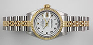 Ladies Rolex Oyster Perpetual DateJust White Roman Numeral Dial 69173