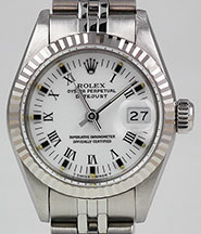 Ladies Rolex Oyster Perpetual DateJust White Roman Numeral Dial 69174