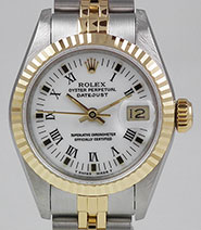 Ladies Rolex Oyster Perpetual DateJust White Roman Numeral Dial 69173