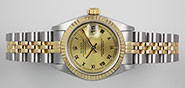 Ladies Rolex Oyster Perpetual DateJust Champagne Roman Numeral Dial 69173