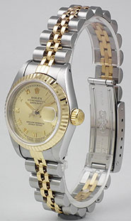 Ladies Rolex Oyster Perpetual DateJust Champagne Roman Numeral Dial 69173