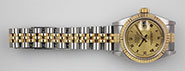 Ladies Rolex Oyster Perpetual DateJust Champagne Roman Numeral Dial 69173