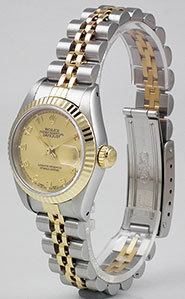 Ladies Rolex Oyster Perpetual DateJust Champagne Numbered Dial 69173