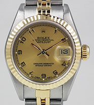 Ladies Rolex Oyster Perpetual DateJust Champagne Numbered Dial 69173