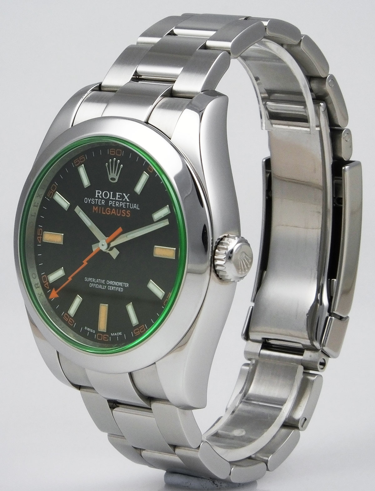 Rolex Oyster Perpetual Milgauss - Black Dial Green Sapphire Crystal ...
