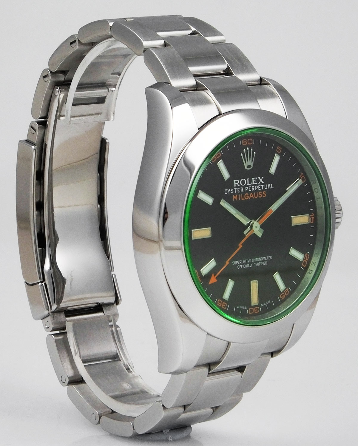 Rolex Oyster Perpetual Milgauss - Black Dial Green Sapphire Crystal ...