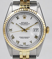 Rolex Oyster Perpetual DateJust White Roman Numeral Dial 16233