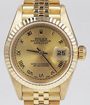 Ladies Rolex Oyster Perpetual DateJust 18K 18ct Jubilee Roman Numeral Dial 69178