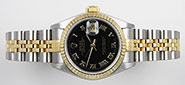 Ladies Rolex Oyster Perpetual DateJust Black Roman Dial 69173