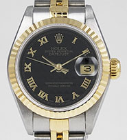 Ladies Rolex Oyster Perpetual DateJust Black Roman Dial 69173