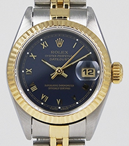 Ladies Rolex Oyster Perpetual DateJust Blue Roman Dial 69173