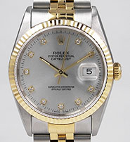 Rolex Oyster Perpetual DateJust 16233 - Metallic Silver Diamond Dial