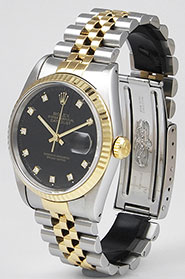 Rolex Oyster Perpetual DateJust 16233 - Gloss Black Diamond Dial