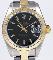 Ladies Rolex Oyster Perpetual DateJust 69173 18K/SS Black Dial