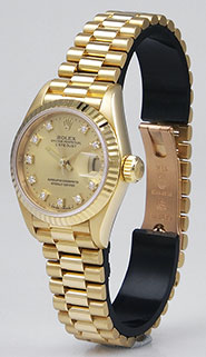 Ladies 18K Rolex Oyster Perpetual DateJust - Factory Champagne Diamond-Set Dial 69178