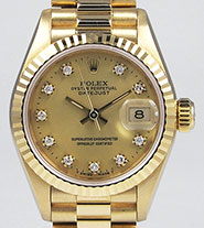 Ladies 18K Rolex Oyster Perpetual DateJust - Factory Champagne Diamond-Set Dial 69178