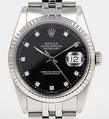 Rolex Oyster Perpetual DateJust 16234 - Glossy Black Diamond-Set Dial ...