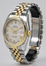 Rolex Oyster Perpetual DateJust 116233 - White Roman Numeral Pyramid Dial