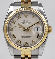 Rolex Oyster Perpetual DateJust 116233 - White Roman Numeral Pyramid Dial