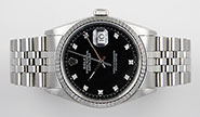 Rolex Oyster Perpetual DateJust 16234 - Gloss Black Factory Diamond Dial