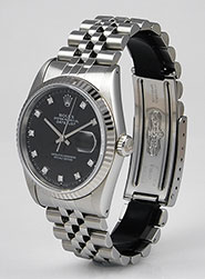 Rolex Oyster Perpetual DateJust 16234 - Gloss Black Factory Diamond Dial